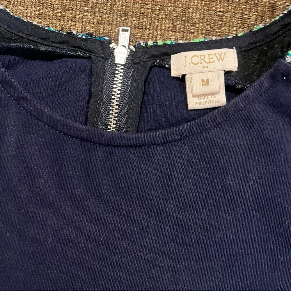 J.Crew Navy & Green Tweed Sleeve Top, Size M